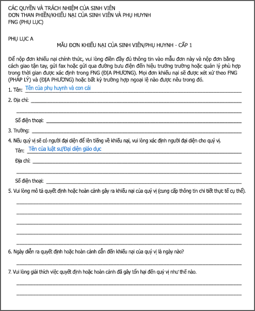 Ảnh chụp màn hình của biểu mẫu khiếu nại bắt nạt trường trống